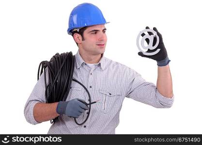 Electrician with email symbol