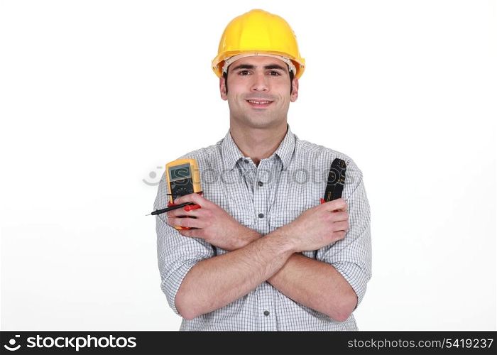 Electrician with voltmeter