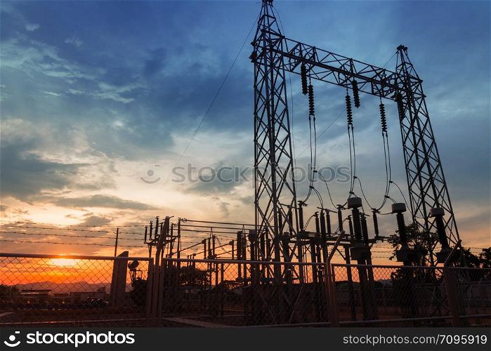 Electricity Authority Station, power plant, energy concept, evening sky