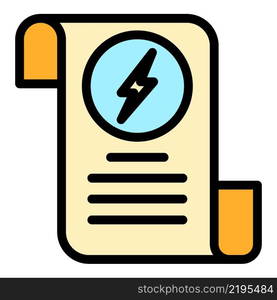 Electricity bill icon. Outline electricity bill vector icon color flat isolated. Electricity bill icon color outline vector