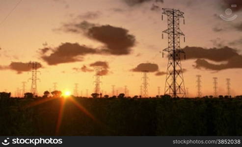 Electricity pillars at sunrise