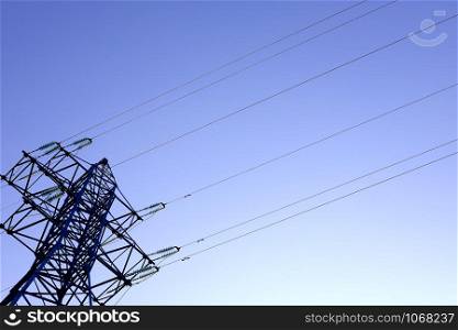 Electricity pole. High voltage line.