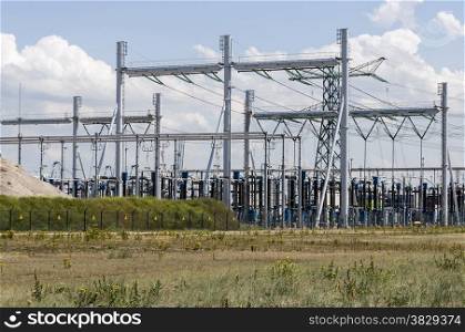 electricity power station with cables and isolators high voltage