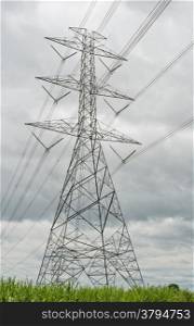 Electricity pylon in green field