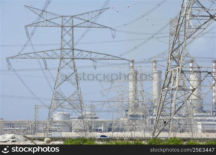 Electricity Pylons And Power Station