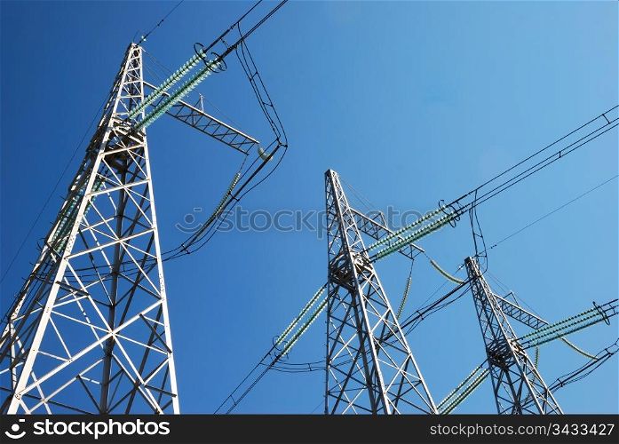 Electricity pylons on the sky background. Electricity Pylons