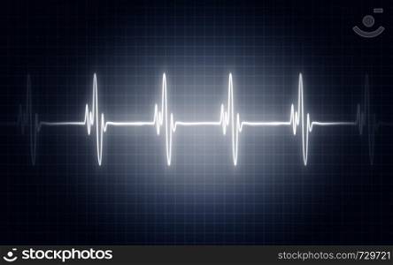 Electrocardiogram with red heart symbol, 3D rendering