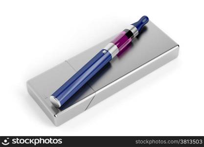 Electronic cigarette on metal box