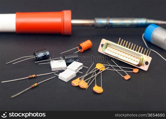 Electronic components in black background