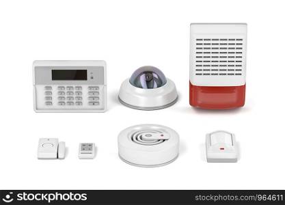 Electronic devices for home or office security on white background