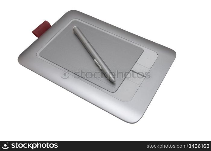 Electronic drawing pen tablet isolated on white background