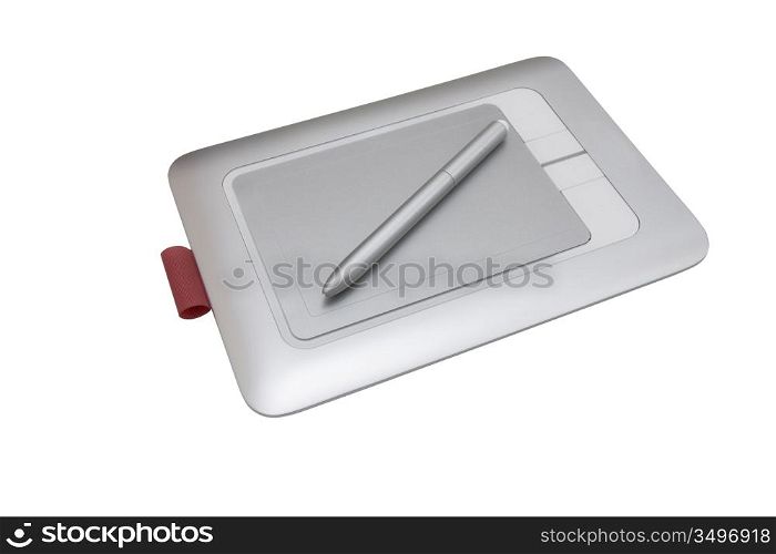 Electronic drawing pen tablet isolated on white background