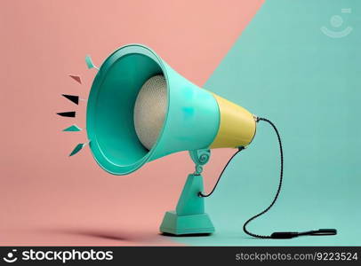 Electronic megaphone on color and background illustration. AI generative.