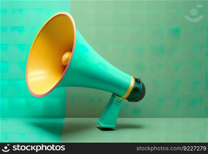 Electronic megaphone on color and background illustration. AI generative.