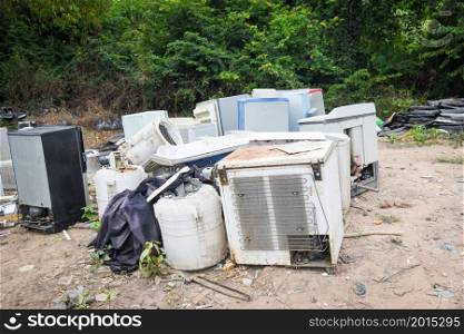 Electronic waste ready for recycling, Pile of used electronic and housewares waste division broken or damage garbage recycling