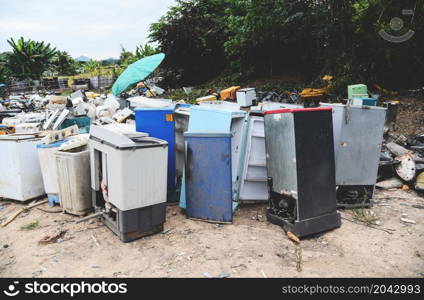 Electronic waste ready for recycling, Pile of used electronic and housewares waste division broken or damage garbage recycling