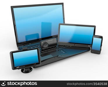 Electronics. Laptop, mobile phone, tablet pc and gps. 3d