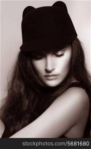 Elegance. Sophisticated Authentic Lady In Retro Hat