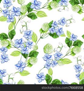 Elegance watercolor wedding seamless pattern with spring blue flowers. Watercolor illustration. . Elegance watercolor wedding seamless pattern with spring blue flowers 