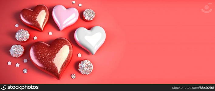 Elegant 3D Heart, Diamond, and Crystal Design for Valentine&rsquo;s Day Greetings