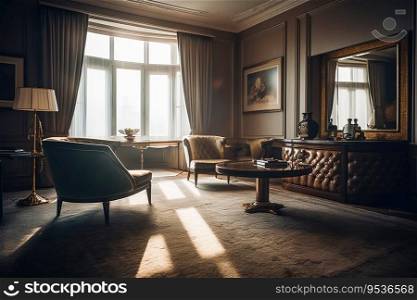  Elegant and luxurious interior of a high - end hotel room. AI Generated