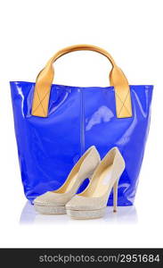 Elegant bag and shoes on white