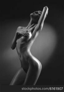 Elegant beautiful nude lady on black background &#xA;