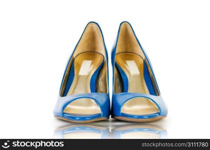 Elegant blue shoes on the white