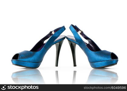 Elegant blue shoes on the white