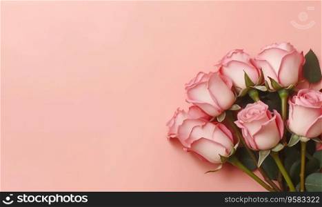 Elegant bouquet of pink roses on a soft pastel backdrop. Delicate petals and slender stems. Created with generative AI tools. Elegant bouquet of pink roses on a soft pastel backdrop. Created by AI