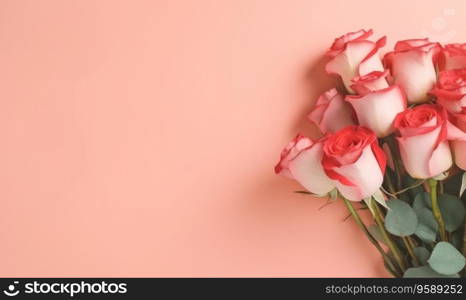 Elegant bouquet of pink roses on a soft pastel backdrop. Delicate petals and slender stems. Created with generative AI tools. Elegant bouquet of pink roses on a soft pastel backdrop. Created by AI