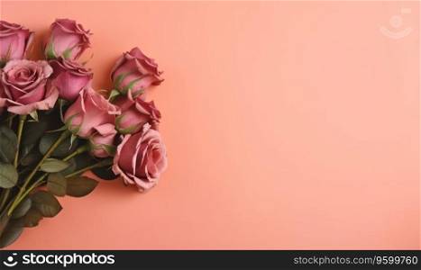 Elegant bouquet of pink roses on a soft pastel backdrop. Delicate petals and slender stems. Created with generative AI tools. Elegant bouquet of pink roses on a soft pastel backdrop. Created by AI
