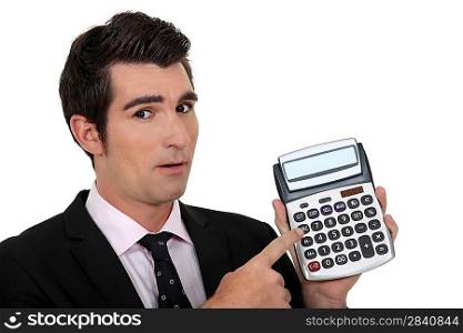 elegant businessman presenting calculator