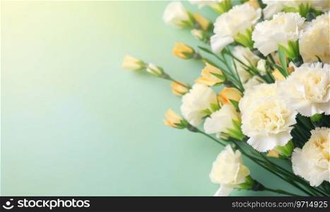 Elegant carnations in full bloom, presenting a harmonious blend of yellow and white hues, symbolizing love and admiration. AI Generative. Elegant carnations in full bloom, presenting a harmonious blend of yellow and white hues. AI Generative