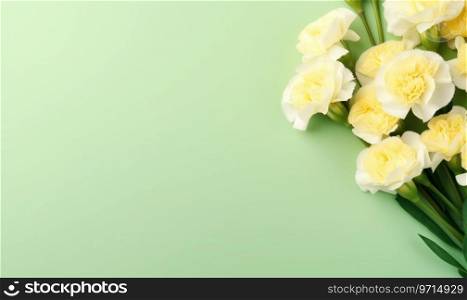 Elegant carnations in full bloom, presenting a harmonious blend of yellow and white hues, symbolizing love and admiration. AI Generative. Elegant carnations in full bloom, presenting a harmonious blend of yellow and white hues. AI Generative