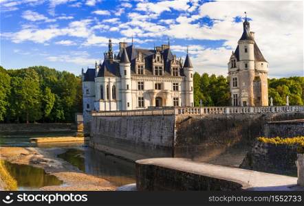 elegant Chenonceau castle - beautiful castles of Loire valley in France. Travel and landmarks of France - Chenonceau castle. Loire valley