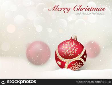 Elegant Christmas Greeting with Red Baubles
