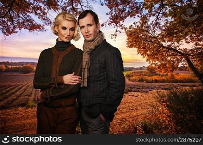 Elegant couple against lavender field