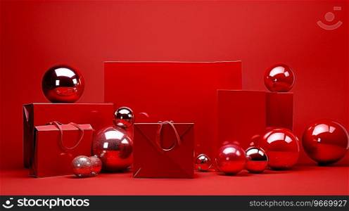 Elegant Gift Box with Ribbons and balloons on on isolated background with blank space ai generated