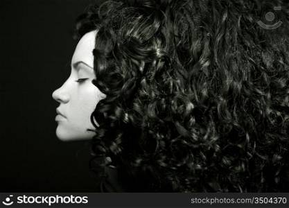Elegant girl with magnificent curly hair. Studio portrait.