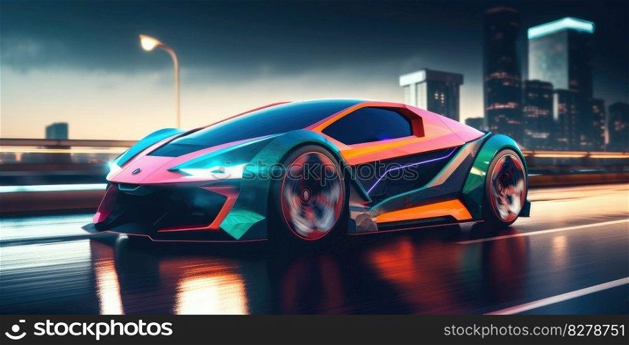 Elegant luxury super sports car future design driving on modern city highway