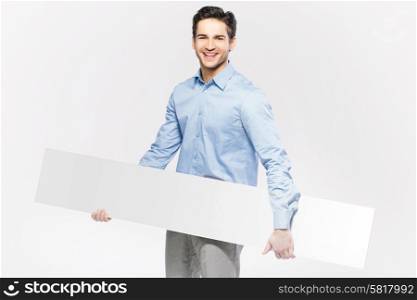Elegant man with the empty white board