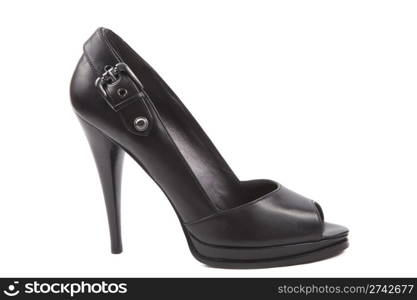Elegant modern female&rsquo;s black shoe over white background