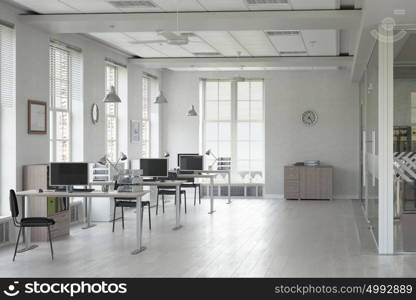 Elegant office interior. 3D rendering office interior design and no people