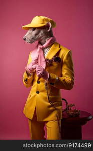 Elegant panter wearing colorful clothes on a pink background. Generative AI