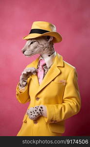 Elegant panter wearing colorful clothes on a pink background. Generative AI