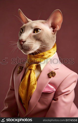 Elegant panter wearing colorful clothes on a pink background. Generative AI