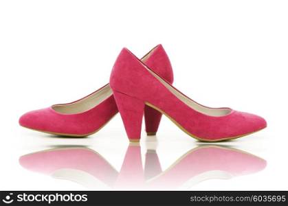 Elegant pink shoes on the white