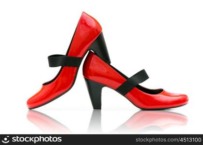 Elegant red shoes on the white