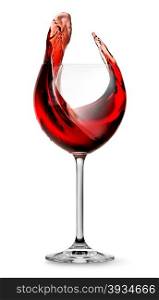 Elegant red wine splashing in wineglass isolated on white